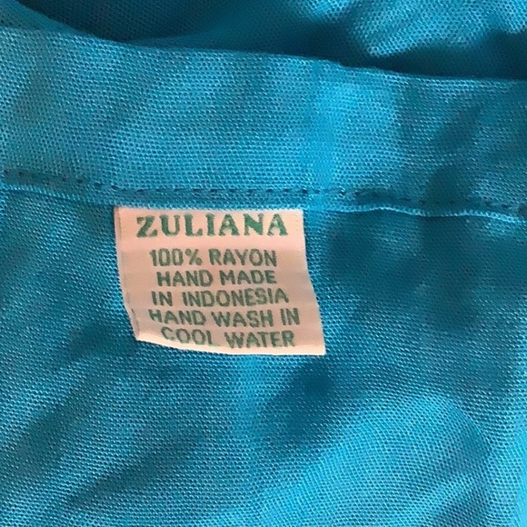 Zuliana Size Small Dark Teal 100% Rayon Sarong with Fringes. Made in USA. - Picture 4 of 4